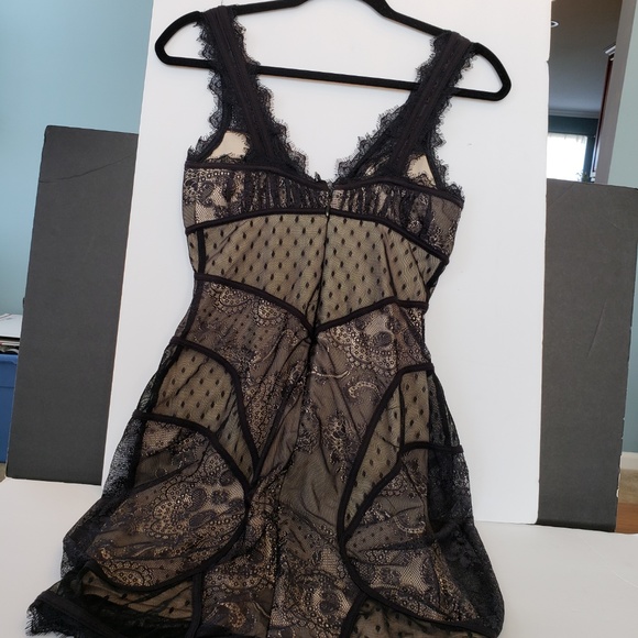 Bebe Black Lace Dress Sexy BodyCon Fringe SEXY - Picture 5 of 8